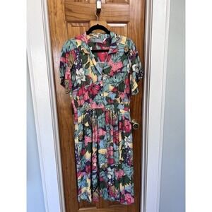 Vtg 90s Carol Anderson Dress Hawaiian Retro Floral MP costal beach cruise